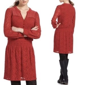 Anthropologie Leifnotes Dress Lace Drop Waist Long Sleeve Dress
